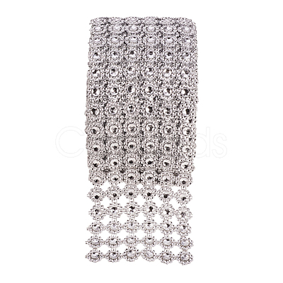6 Rows Plastic Diamond Mesh Wrap Roll Rhinestone Crystal Ribbon Cake Wedding Decoration OCOR-WH0030-03-1