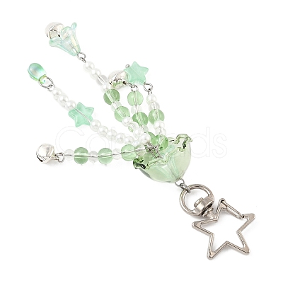 Flower Glass & Plastic Pearl & Alloy Pendant Decorations HJEW-JM03433-1