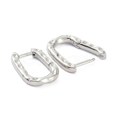 Textured Rectangle Brass Hoop Earrings EJEW-B007-02P-1