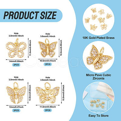 8Pcs 4 Styles Brass Micro Pave Cubic Zirconia Pendants KK-TA0002-33-1