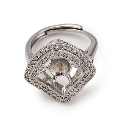 Rhombus Brass Micro Pave Clear Cubic Zirconia Adjustable Ring Settings KK-D378-34P-1