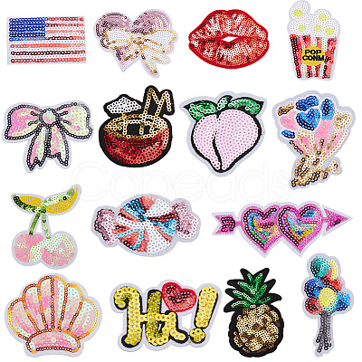 15Pcs 15 Styles Sequin Embroidery Cloth Iron On Patches DIY-CY0001-11-1