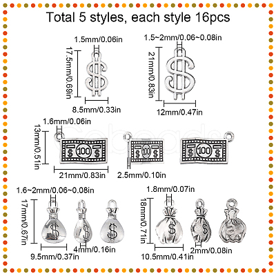 80Pcs 5 Style Tibetan Style Zinc Alloy Pendants TIBEP-SC0002-46-1