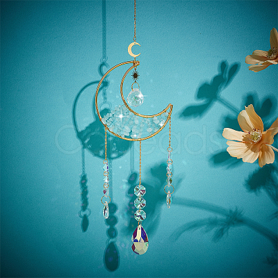 1Pc Alloy & Natural Gemstone Chips Moon Hanging Ornaments HJEW-BBC0001-17A-1