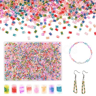 80G 8 Colors Two Tone Inside Colours Transparent Glass Seed Beads SEED-YW0003-18-1