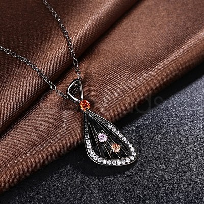 Fashion Brass Micro Pave Cubic Zirconia Pendant Necklaces NJEW-BB34096-1