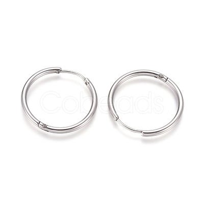Tarnish Resistant 202 Stainless Steel Huggie Hoop Earrings X-EJEW-F111A-25mm-P-1