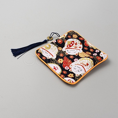 Square Cloth Jewelry Packing Pouches Drawstring Bags with Tassel ABAG-WH0032-68F-1