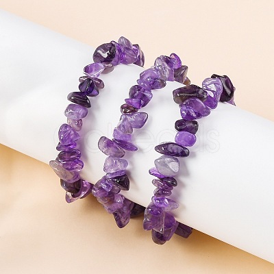 Unisex Chip Natural Amethyst Beaded Stretch Bracelets BJEW-S143-13-1