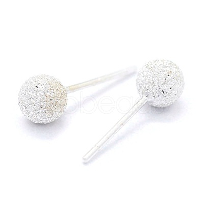 Textured 925 Sterling Silver Ball Stud Earrings EJEW-L202-004B-1