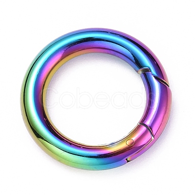 Rainbow Color PVD Vacuum Plating 304 Stainless Steel Spring Gate Rings Hand Polished STAS-E055-23M-1