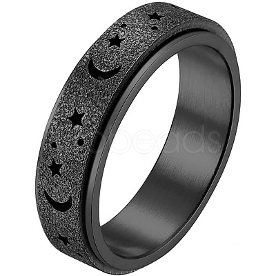 201 Stainless Steel Moon and Star Rotatable Finger Ring MOST-PW0001-005C-02-1