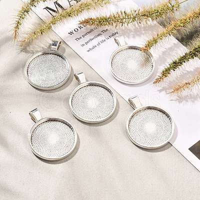 Flat Round Alloy Pendant Cabochon Settings PALLOY-A15654-AS-1-1