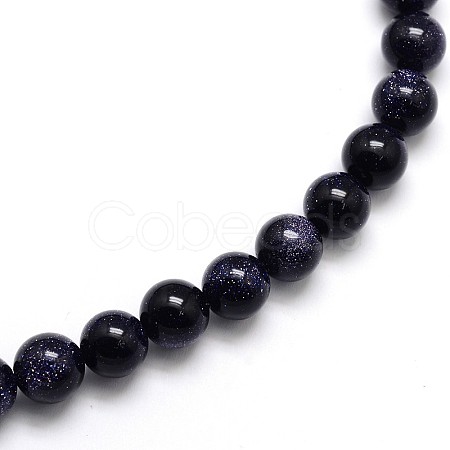 Synthetic Blue Goldstone Round Beads Strands G-O047-11-8mm-1