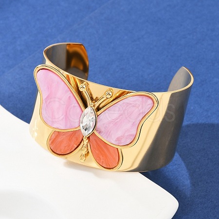 304 Stainless Steel Acrylic Cuff Bangles for Women LS-BJEW-A049-05G-01-1