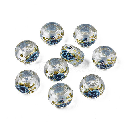 Flower Printed Transparent Acrylic Rondelle Beads TACR-S160-01-D01-1