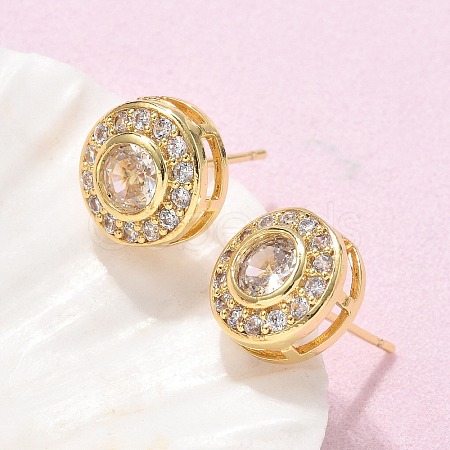 Brass Micro Pave Clear Cubic Zirconia Stud Earrings EJEW-Q015-10G-1