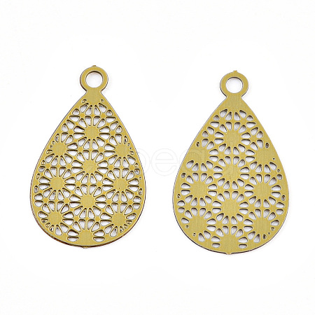 Spray Painted 430 Stainless Steel Filigree Pendants STAS-WH0047-78J-1