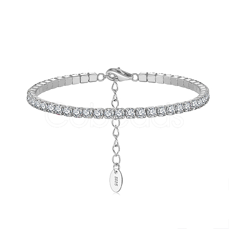 Rhodium Plated Real Platinum Plated 925 Sterling Silver Link Chain Bracelet BJEW-P311-01P-01-1