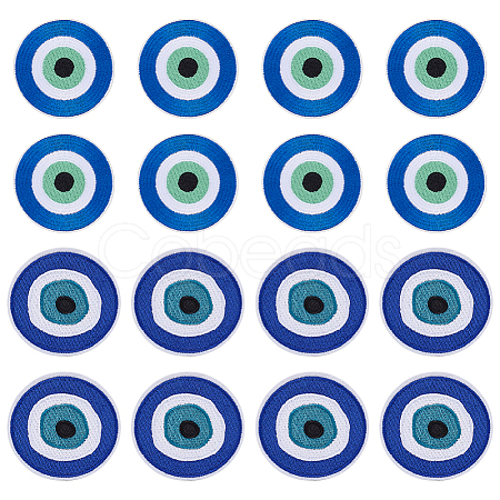 16Pcs 2 Styles Evil Eye Pattern Cloth Computerized Embroidery Iron On/Sew On Patches PATC-MA0001-34-1