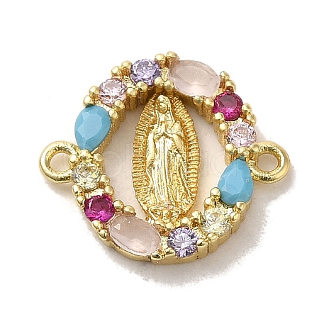 Brass Pave Colorful Cubic Zirconia Connector Charms KK-M278-02B-G-1