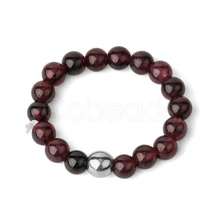 4MM Round Natural Garnet Beaded Stretch Rings VM0712-13-1