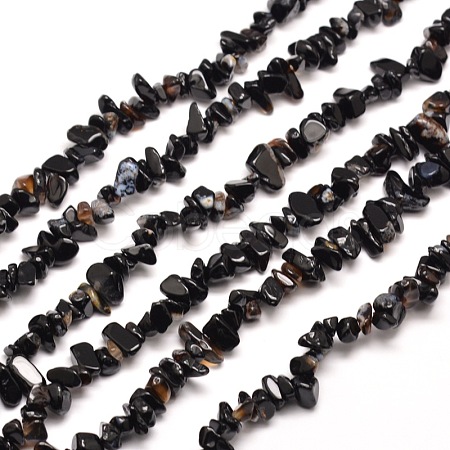 Natural Black Onyx Chip Bead Strands Dyed & Heated G-M205-43-1