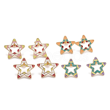 Brass Enamel Stud Earrings EJEW-F264-01-G-1