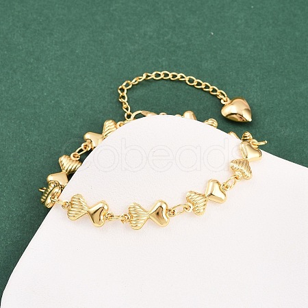 304 Stainless Steel Heart Link Chain Bracelets for Valentine's Day Gift BJEW-D359-17C-G-1