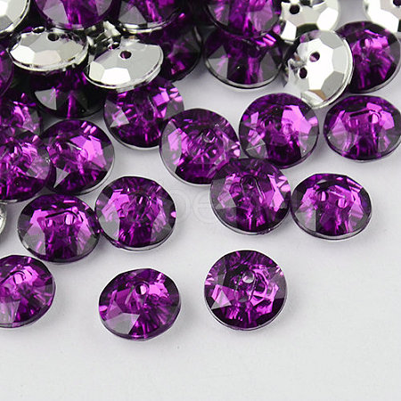 2-Hole Taiwan Acrylic Rhinestone Flat Round Buttons BUTT-F015-11.5mm-05-1