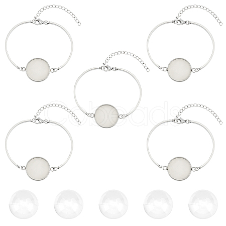 5Pcs 304 Stainless Steel Flat Round Cabochon Setting Bracelets DIY-BBC0001-72-1