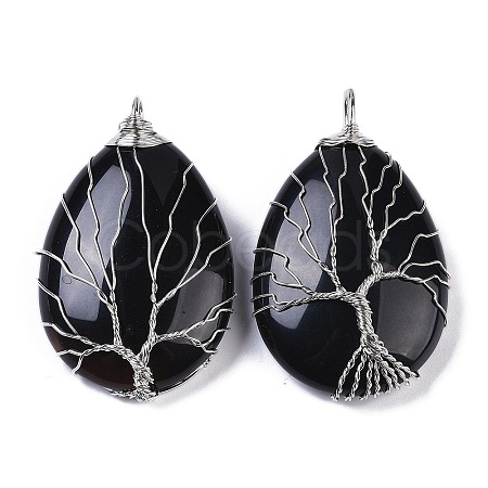 Natural Black Onyx(Dyed & Heated) Big Pendants KK-F868-30P-01-1