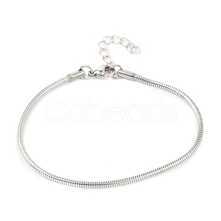 Tarnish Resistant Unisex 304 Stainless Steel Round Snake Chain Bracelets BJEW-H541-02B-P-1