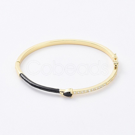 Enamel Teardrop Hinged Bangle with Cubic Zirconia BJEW-G673-01G-01-1