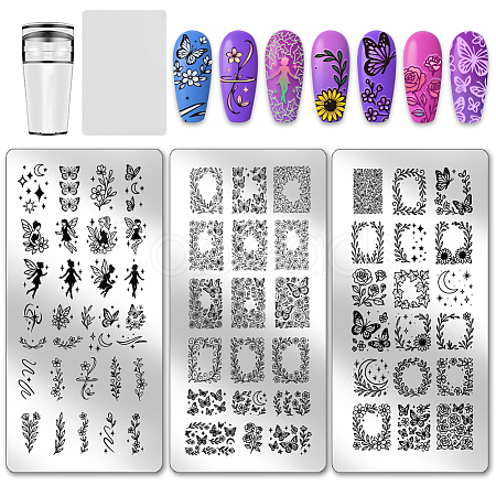 3Pcs Plastic Nail Art Image Templates AJEW-PH0006-64-1
