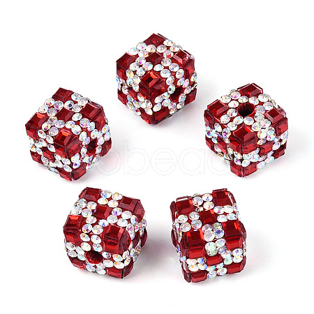 Polymer Clay Rhinestone Beads with Square Acrylic CLAY-T022-03D-1