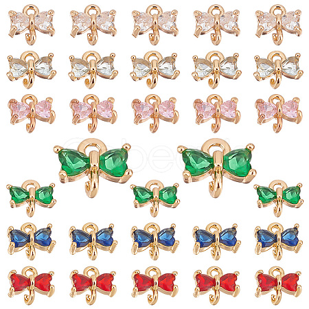 30Pcs 6 Colors Brass Cubic Zirconia Charms KK-PH0005-66-1