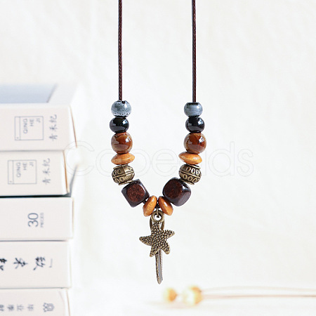 Alloy Pendant Waxed Cord Necklaces FS-WGBC2DA-05-1