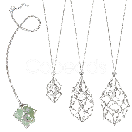 3Pcs Brass Macrame Pouch Necklaces NJEW-WR00007-1