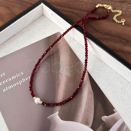 Faceted Glass & Imitaion Pearl Beaded Necklaces PZ5058-2-1