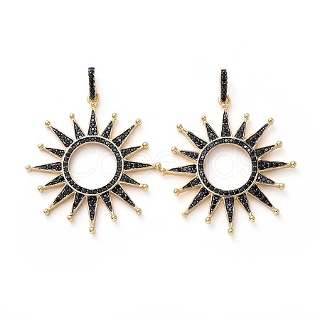 Brass Micro Pave Black Cubic Zirconia Solar Eclipse Pendants X-KK-I658-56-1