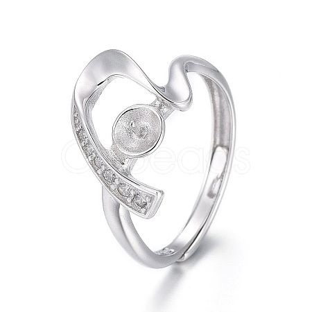 Anti-Tarnish Adjustable Rhodium Plated 925 Sterling Silver Finger Design Ring Mounts Fittings with Pearl Seat STER-F048-23P-1