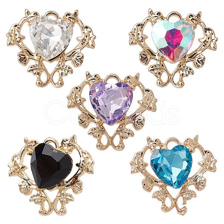 5Pcs 5 Colors Glass Rhinestone Pendants ALRI-YW0001-20-1