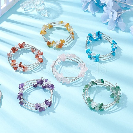 Natural Mixed Stone Chip & Glass & Brass Tube Beaded Bangles for Women BJEW-JB11265-1