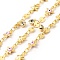 Enamel Star with Evil Eye & Brass Flat Round Link Chains, with Clear Glass Charms, Soldered, with Spools, Real 18K Gold Plated, Pink, 11x6x2.7mm, 10.5x5.5x2.3mm