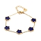 Flower Resin Link Chain Bracelets, Golden Tone 304 Stainless Steel Cable Chain Bracelets for Women, Blue, 6-1/4~6-3/8 inch(15.9~16.3cm)