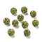 Pave Disco Ball Beads, Polymer Clay Rhinestone Beads, Round, Olivine, PP13(1.9~2mm), 6 Rows Rhinestone, 10mm, Hole: 1.5mm