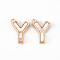 Brass Charms, with Shell, Real 18K Gold Plated, Nickel Free, Letter.Y, 11.5x8.5x2mm, Hole: 1mm