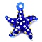 Handmade Lampwork Pendants, Starfish, Blue, 34~40x31~36.5x6~9mm, Hole: 3~7mm