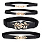 AHADERMAKER 4Pcs 4 Style Imitation Leather Elastic Chain Belt, Resin Pearl & Alloy Leaf Clasp Waist Belt for Shirt Dress Overcoat, Black, 25.39~26.38 inch(645~670mm), 1Pc/style